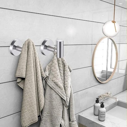 2 Pack Silver Bathroom Towel Hooks Robe Hook Holder Wall Mount Heavy Duty Wall - Image 2