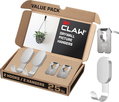 3M CLAW 25 lb. 2 Drywall Silver Hooks & 2 Extra Picture Hangers, Heavyweight by 3MCLAW%E2%84%A2