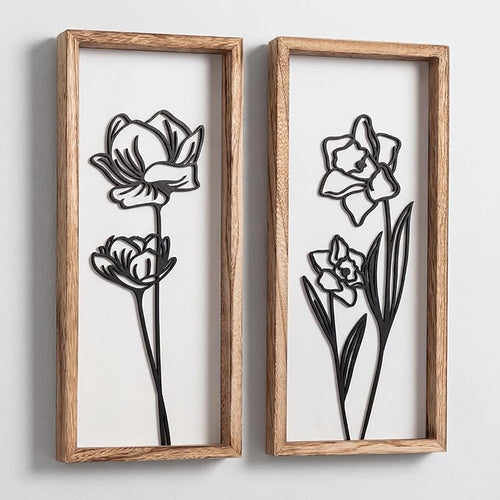 3D Black and White Wall Art Lightweight, Wooden Ready-to-Hang Framed Floral by TideandTales