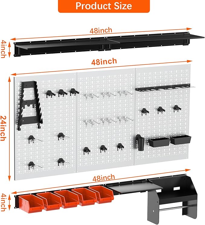 TORACK Pegboard Wall Organizer 4 ft. Garage Metal Pegboard Tool Organizer System - Image 3