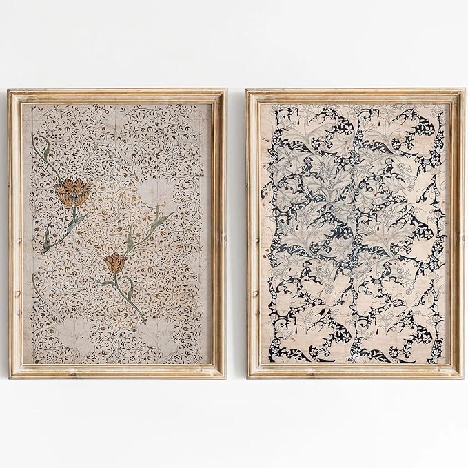 Vintage Botanical Wall Art Prints Set of 2 Antique Sketch Wall Art Decor by Unknown