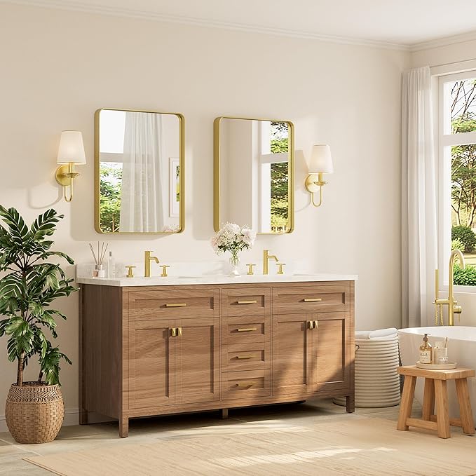 TETOTE Brushed Gold Bathroom Mirror, 24 x 30 Inch Metal Framed Mirror, Brushed - Image 2