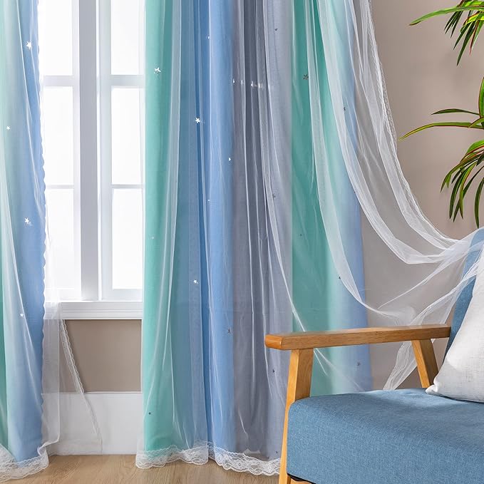 XiDi Curtains for Bedroom Decor, Rainbow BluGrenGrey-34-54 - Image 3