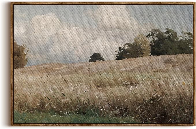 InSimSea Framed Canvas Wall Art Vintage Decor, Farmhouse Scenery Vast Field by InSimSeaArt