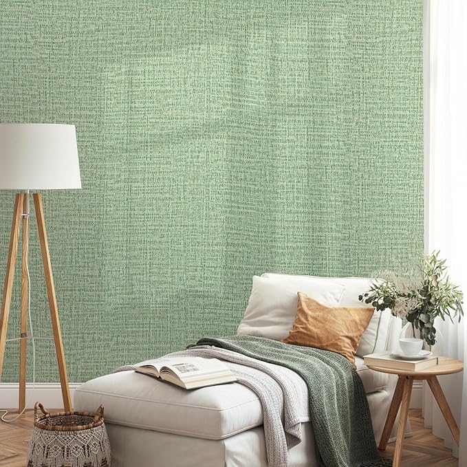 Guvana Grasscloth Peel and Stick Wallpaper Green Textured Contact Paper Modern - Image 7