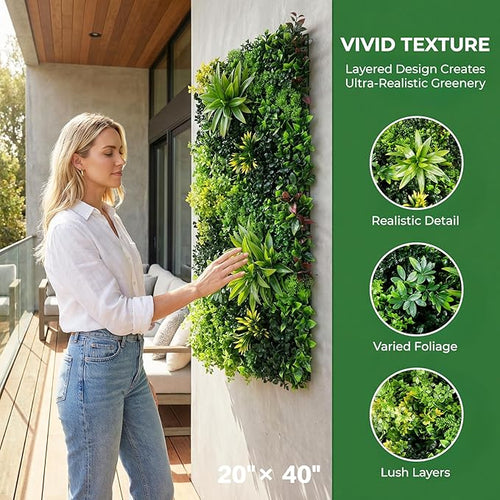 40" x 20" 3D Artificial Grass Wall Panel, UV Resistant Greenery Backdrop - Image 2