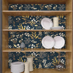 Laatse Dark Blue Leaf Wallpaper Peel and Stick Dark Floral Wallpaper - Image 6