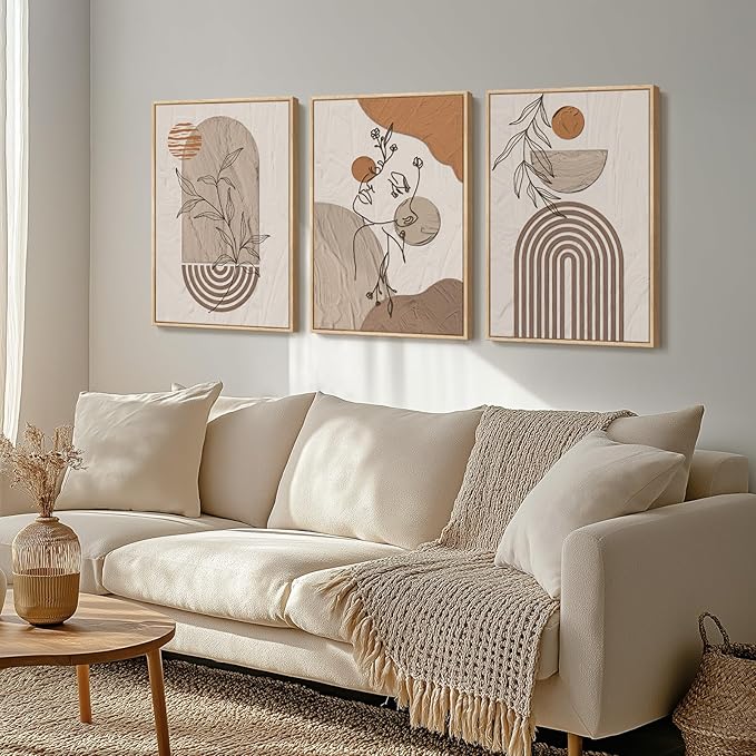 Large Framed Earth Tone Boho Abstract Wall Art - Image 2