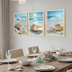 SYWENNOI 3 Piece Wood Framed Beach Wall Art, Sandy Shore, Pearl in Shell - Image 5