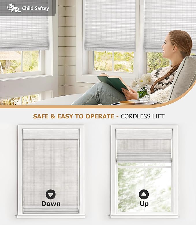 LazBlinds Cordless Bamboo Roman Shades, Light Filtering Window Treatment - Image 3