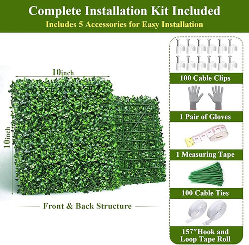 28Pcs Artificial Grass Wall Panels 10" x 10" Faux Boxwood Green Wall UV - Image 2