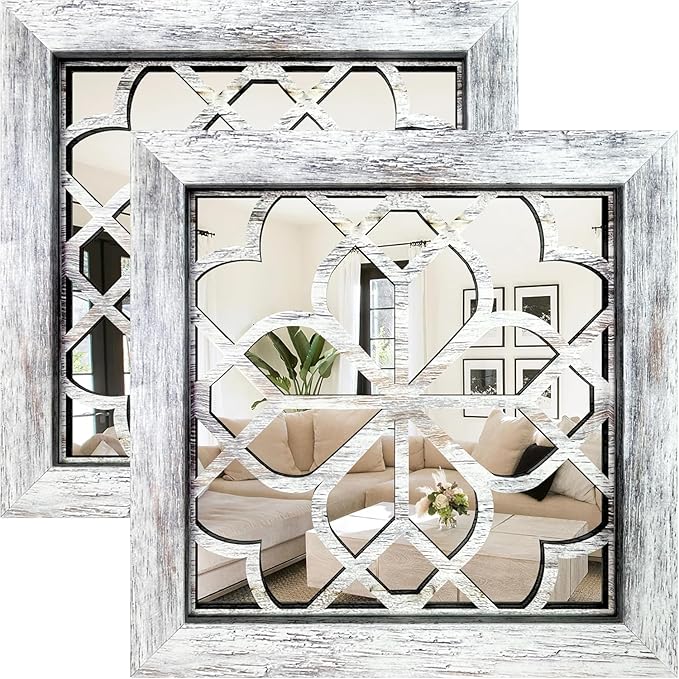 Boho Wall Mirror Decor, Square Shatterproof Vintage Style Mirrors by HMANGE