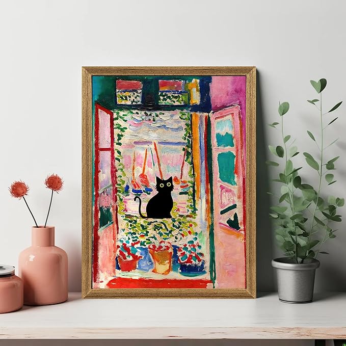 Fantasy Artists Henri Matisse Cat Wall Art, Framed Open Window Black Cat Canvas - Image 3