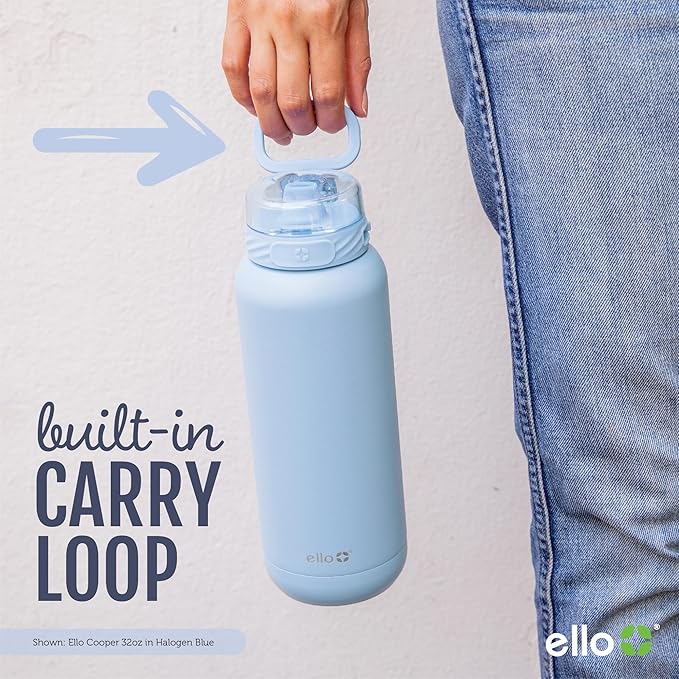 Ello Cooper 18oz Kids Stainless Steel Water Bottle with Straw and Carry Handle, Double Walled and Vacuum Insulated Metal, Leak Proof Locking Lid with Soft Silicone Spout, Reusable, BPA Free, Lilac