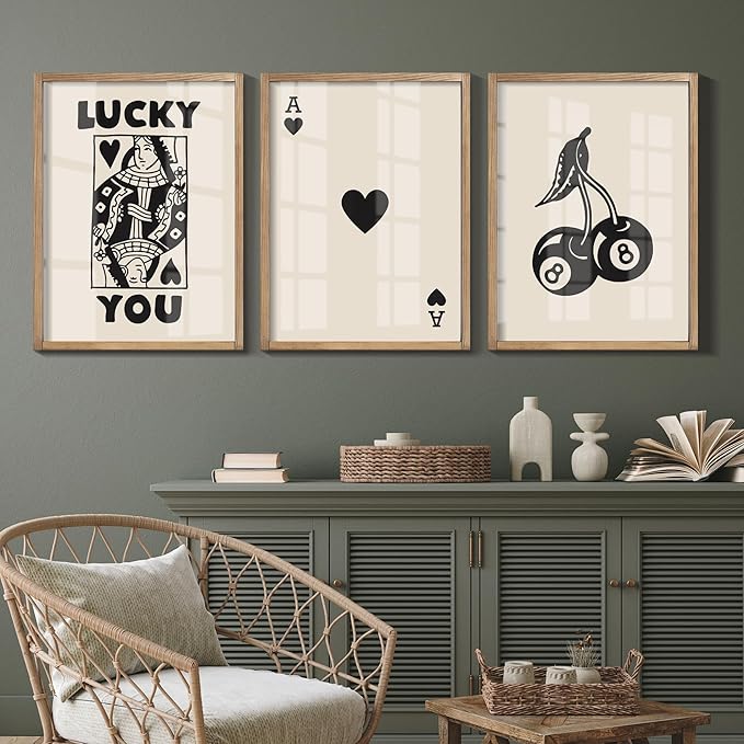 Heiple Framed Set of 3 Poker Wall Art Lucky You Poster, Trendy Retro Print Wall - Image 8