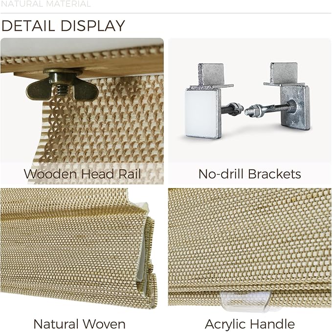 TWOPAGES Natural Woven No Drill Roman Shades, Custom Cordless Light Filtering - Image 5