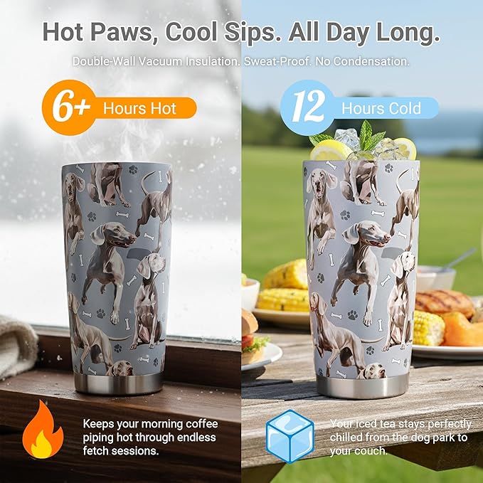 Weimaraner Gifts Tumbler 20oz - Stainless Steel Insulated Cup with Lid & Straw, Dog Lover Gift for Women Men