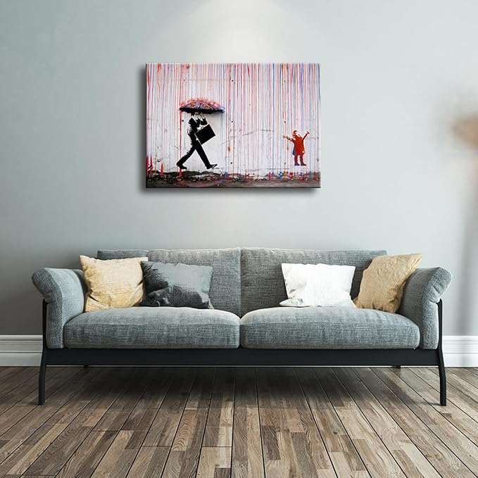 Wieco Art Banksy Raining Day or Colorful Graffiti Street Famous Canvas Prints - Image 2