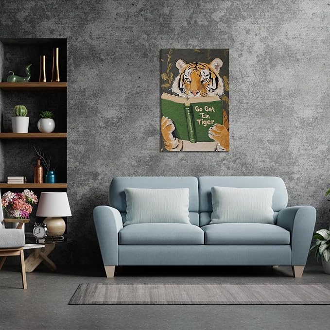 ALMLZL Funny Tiger Reading Book Wall Art Motivational Animal Reading Canvas - Image 7