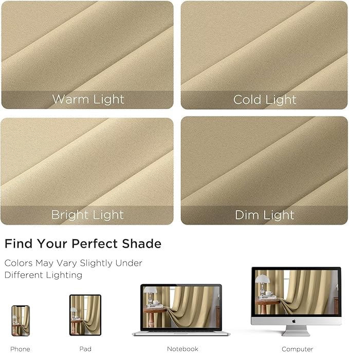 CUCRAF Beige Blackout Curtains 108 inch Length 2 Panels Set, Rod Pocket Room - Image 4