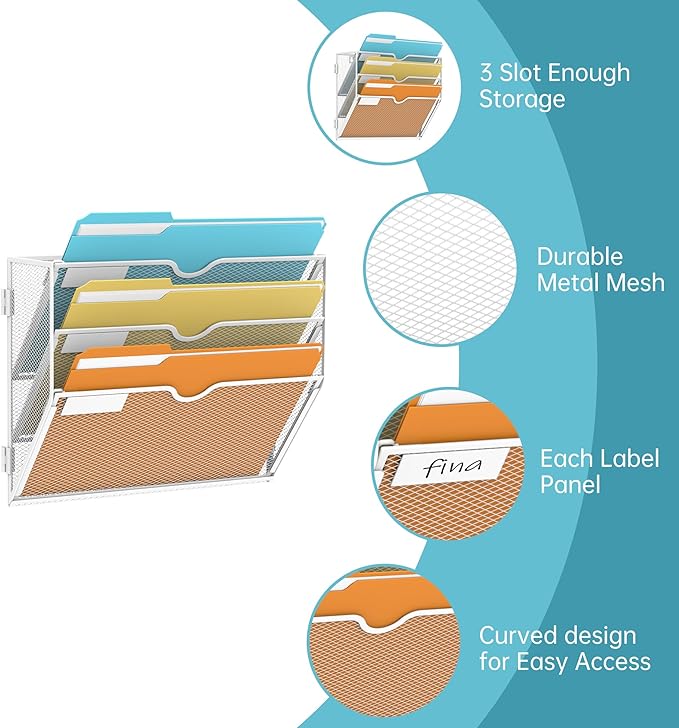SUPEASY 3-Tier Wall File Organizer, Hanging Wall Mounted Mail Organizer - Image 3