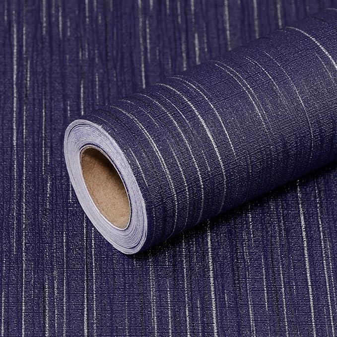 Navy Blue Grasscloth Peel and Stick Wallpaper Vintage Texture Removable by Qianglive