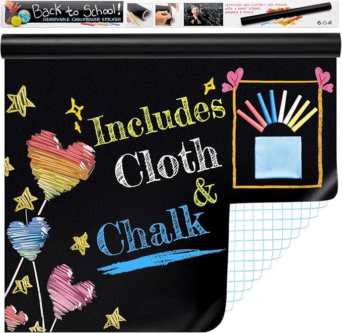 Chalkboard Wallpaper Peel and Stick, 35.4"x118.1" Blackboard Contact Paper Self - Image 9