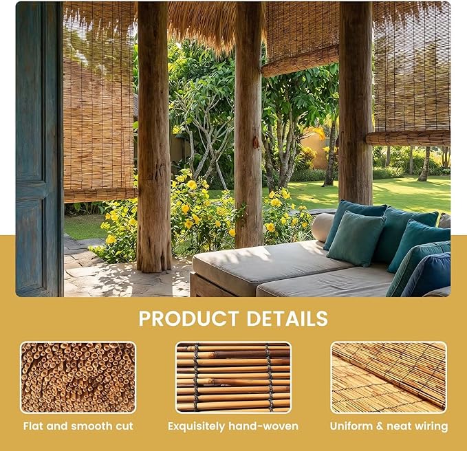 Roman Shades for Windows Bamboo Roller Shades for Patio Porch – Light Filtering - Image 4