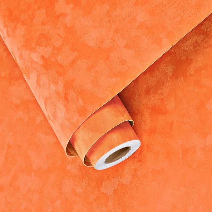 Wallercity Orange Self Adhesive Velvet Drawer Liner Soft Flocked Fabric by Wallercity