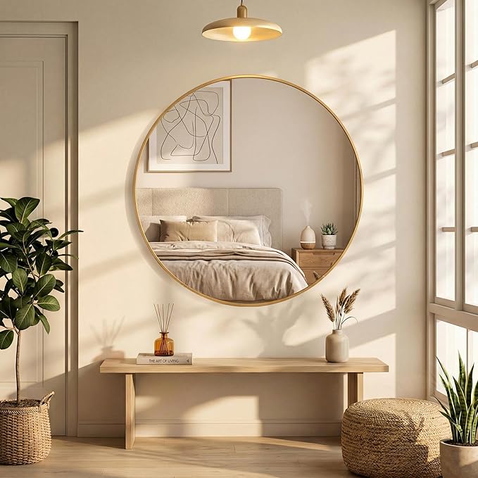 OLIXIS 20 Inch Gold Round Bathroom Wall Mirror, Round Bathroom Mirrors - Image 7