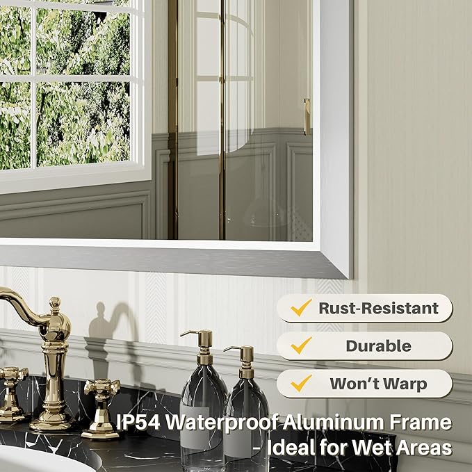 72x32 Inch Brushed Silver Bathroom Mirror - Image 3