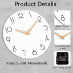 cicininc Wall Clock, 14 Inch Wooden Silent Non-Ticking, Decorative Battery - Image 5