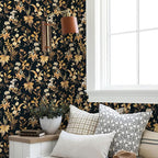 Simon&Siff Vintage Wallpaper Peel and Stick Black Gold Floral Wallpaper - Image 2