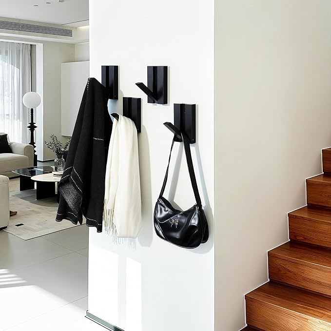 Folding Wall Hooks 4Pack: Black Modern Wooden Coat Hooks Mount - Image 9