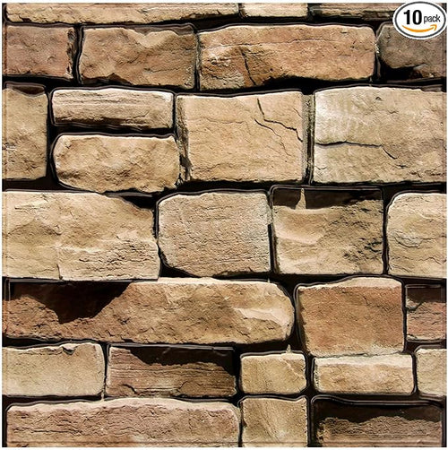 3D Peel and Stick Faux Stone Wall Panels 11.8" x 11.8" 10-Pack, Stone-Look Wall by SMOOSTIKCDECOR