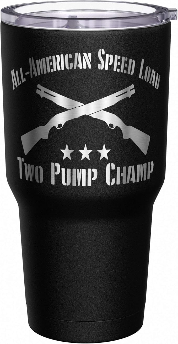 We The People Holsters - Two Pump Champ - Coffee Tumbler - American Flag Coffee Travel Mug - Engraved Tumbler - Double Insulated Tumbler - 30 oz