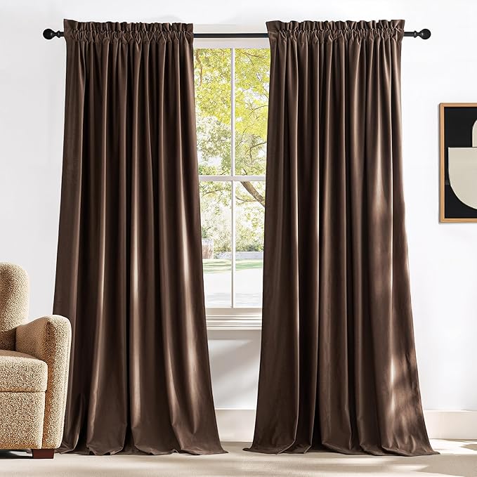 NICETOWN Brown Velvet Curtains 108 inches Long 2 Panel by NICETOWN