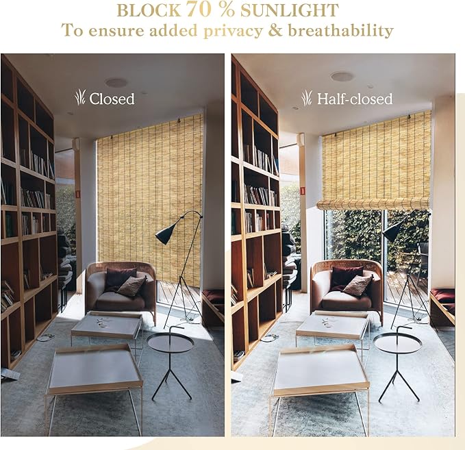 Reed Curtain, Bamboo Light Filtering Roller Shades - Image 4
