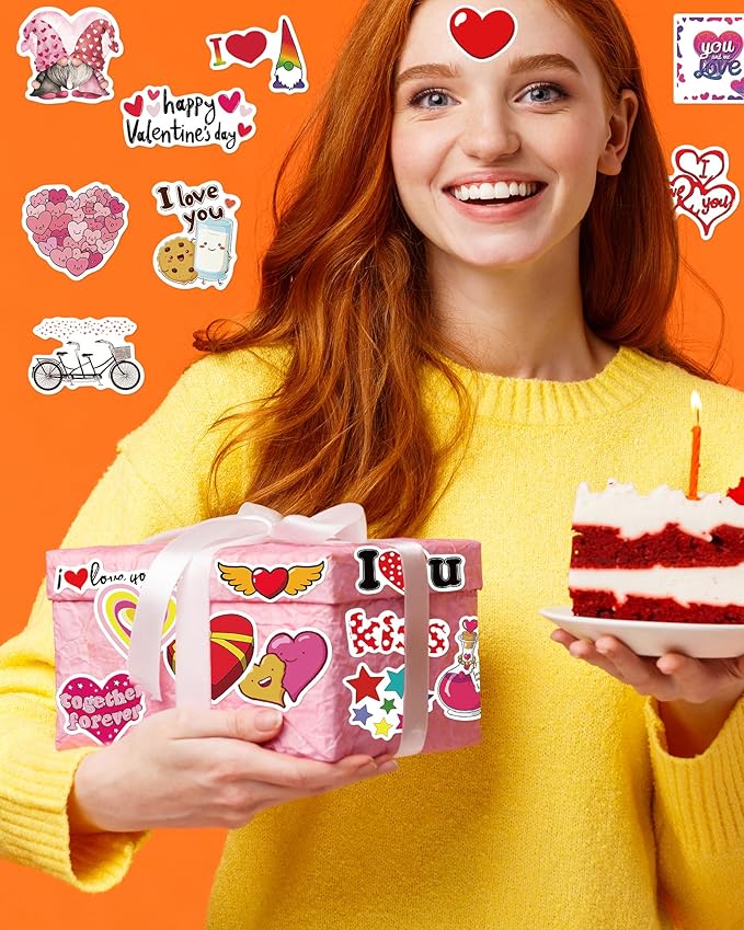 Valentines Day Stickers, Heart Stickers for Water Bottles Cards Gift Boxes Party Favors, Valentines Gifts for Kids Classroom, Waterproof Vinyl Love Sticker for Kids Teens Girls