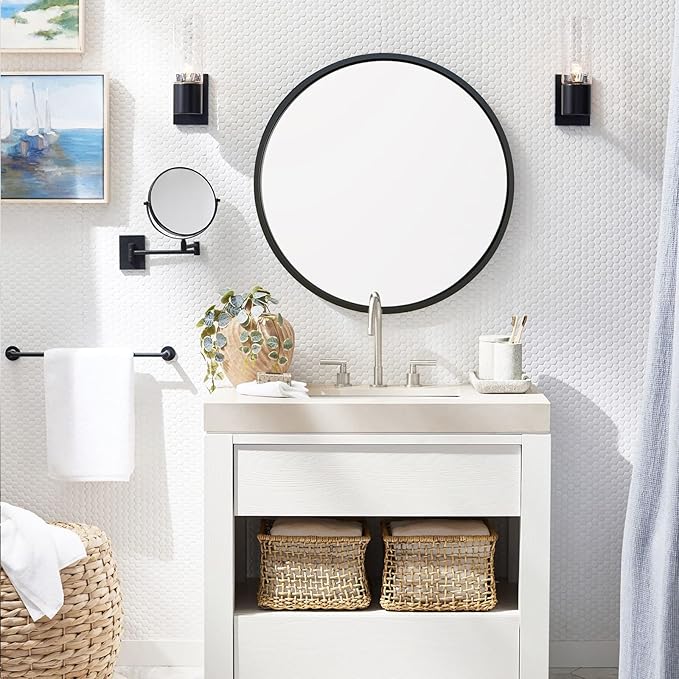 G-LEAF Black Round Mirror 24 inch, Circle Mirror - Image 2