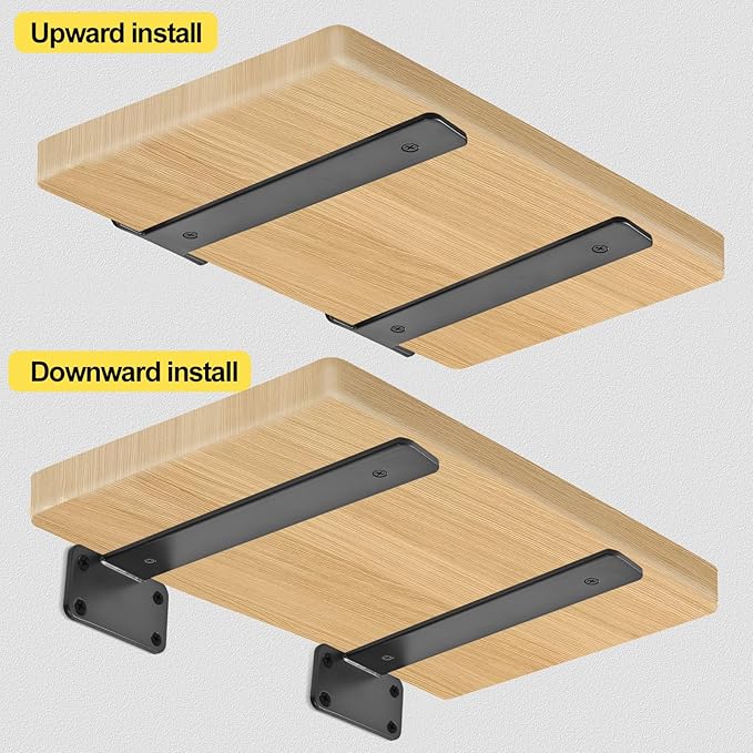 12 Pack - 11 inch Black Hidden L Shelf Bracket Iron Floating Shelf Brackets - Image 4