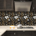 Laatse White Floral Wallpaper Peel and Stick, Dark Golden Botanical Wall Paper - Image 2
