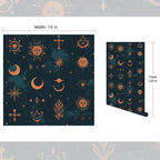 FLFK Mystic Peel and Stick Wallpaper 16" x 128" Moody Dark Blue & Orange - Image 2