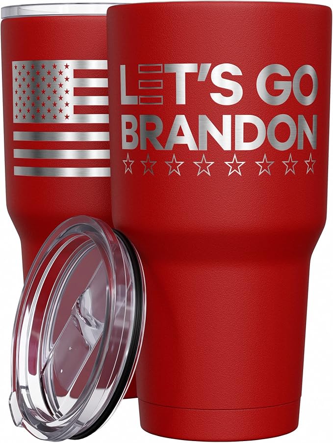 We The People Holsters - Let's Go Brandon - Coffee Tumbler - American Flag Coffee Travel Mug - Engraved Tumbler - Double Insulated Tumbler - 30 oz