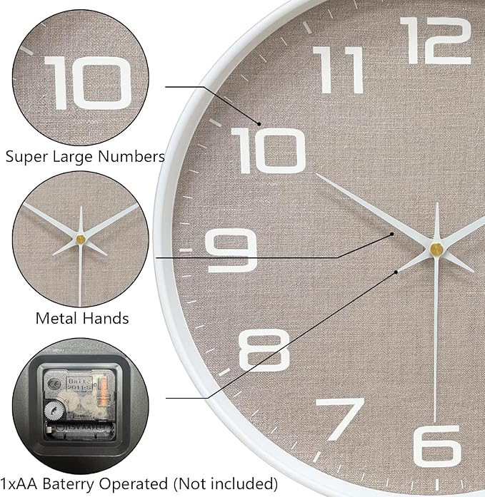 Silent Wall Clock with Large Numbers, 10 Inch Battery Operated Analog Clock - Image 6