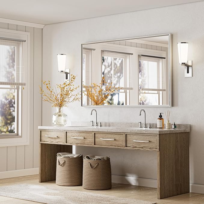 60'' x 36'' Large Beveled Silver Bathroom Vanity Mirror, Shatterproof Rectangle - Image 6