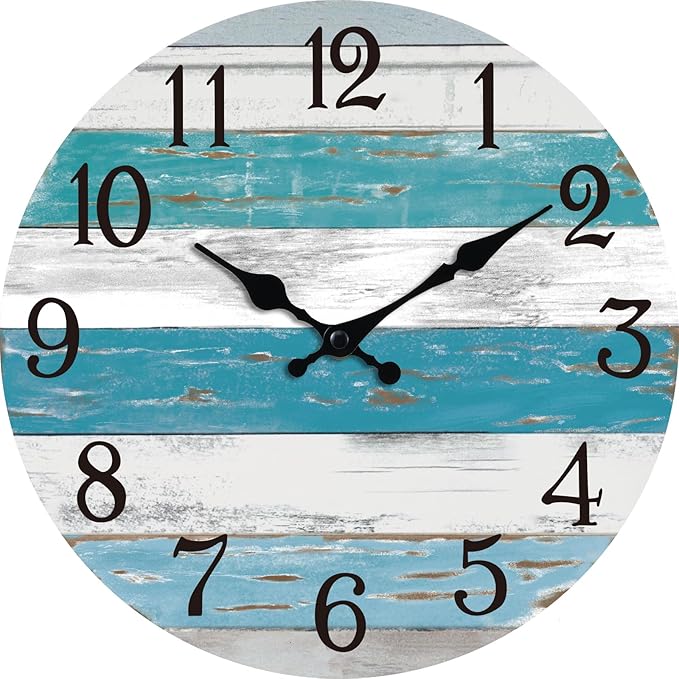 KECYET Wall Clock Battery Operated 8 Inch Outdoor Beach Style Blue Coastal by KECYETWALLCLOCK