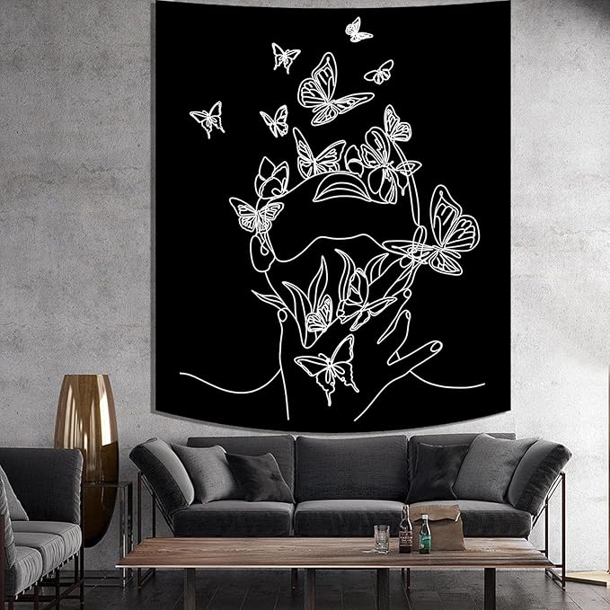 Black and White Tapestry for Bedroom Aesthetic Butterfly Tapestry Minimalist - Image 6