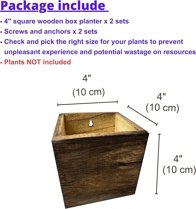 LaLaGreen Wood Planter Box for Plants Small Square Wall Planters for Indoor - Image 2