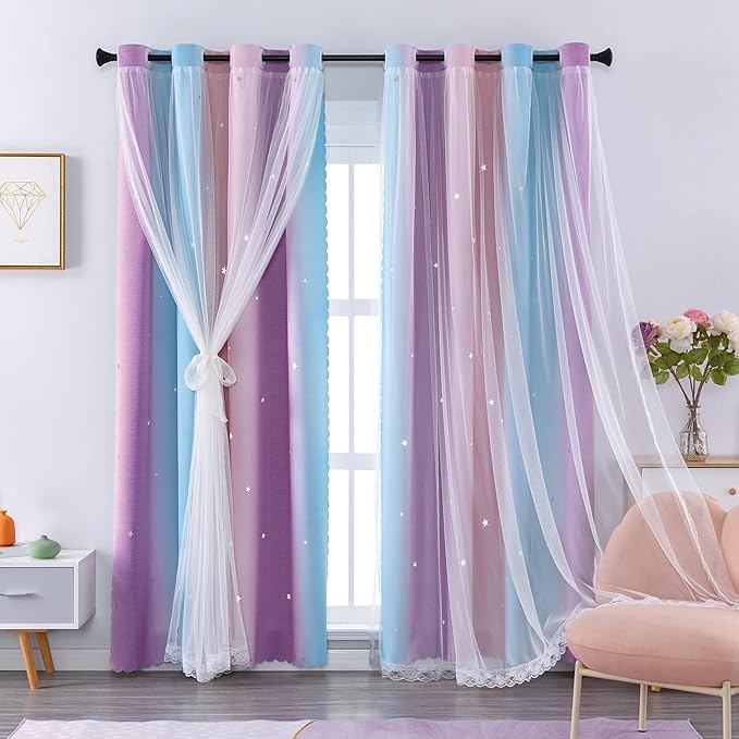 XiDi Curtains for Bedroom Decor, Rainbow Pink Purple/62/96 by Addsomecolortolife